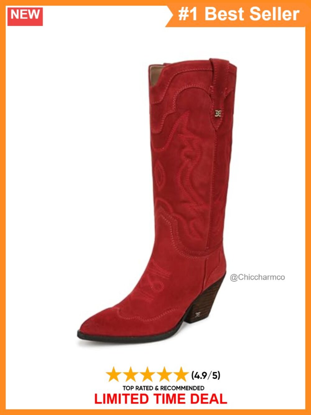 Sam Edelman James Leather Tall Western Cowboy Boot Cuban Heel Slip-On